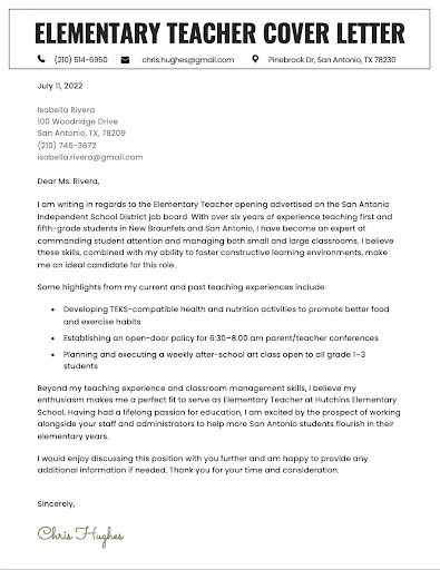 39918 teacher cover letter example