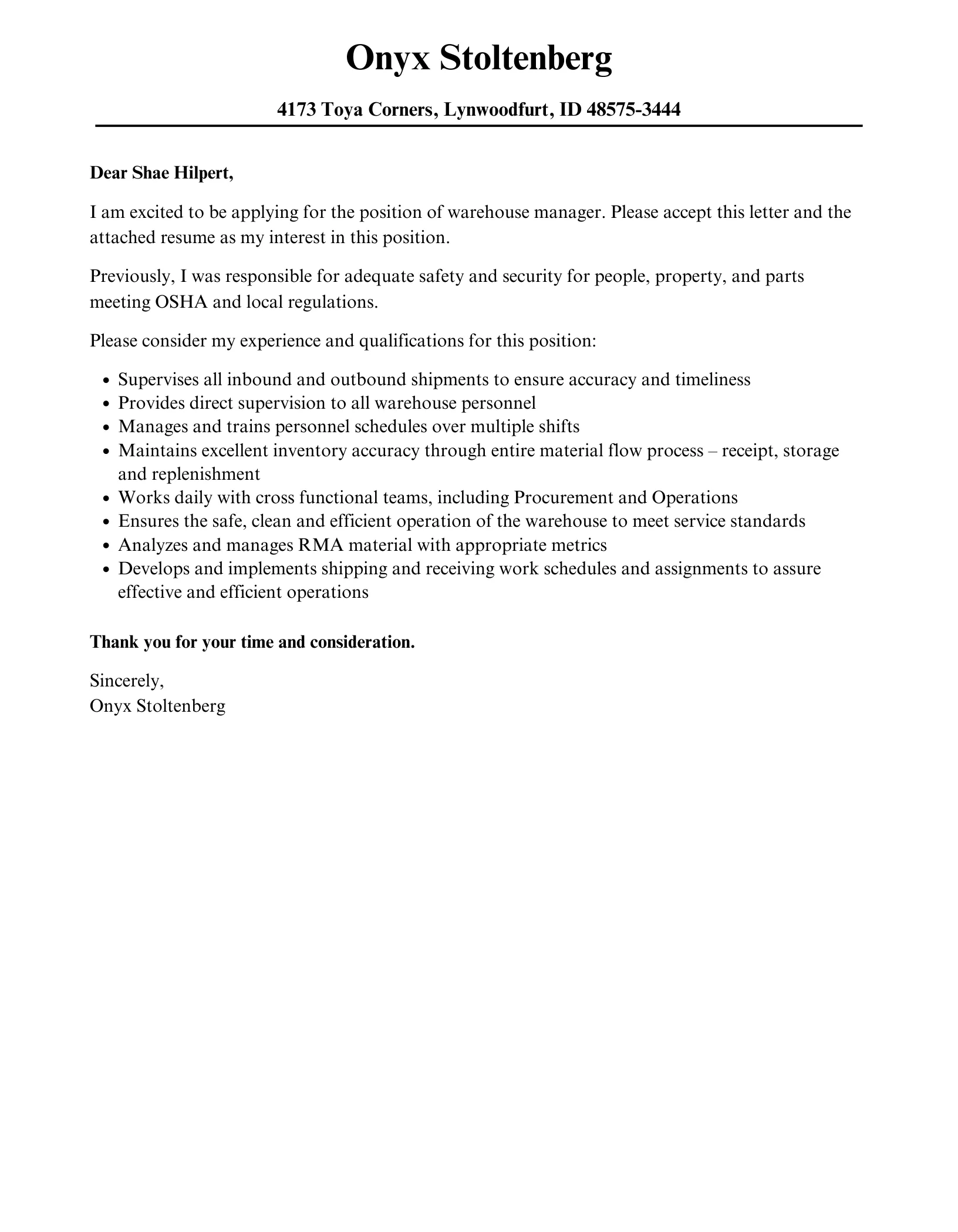 39924 warehouse manager sample skills