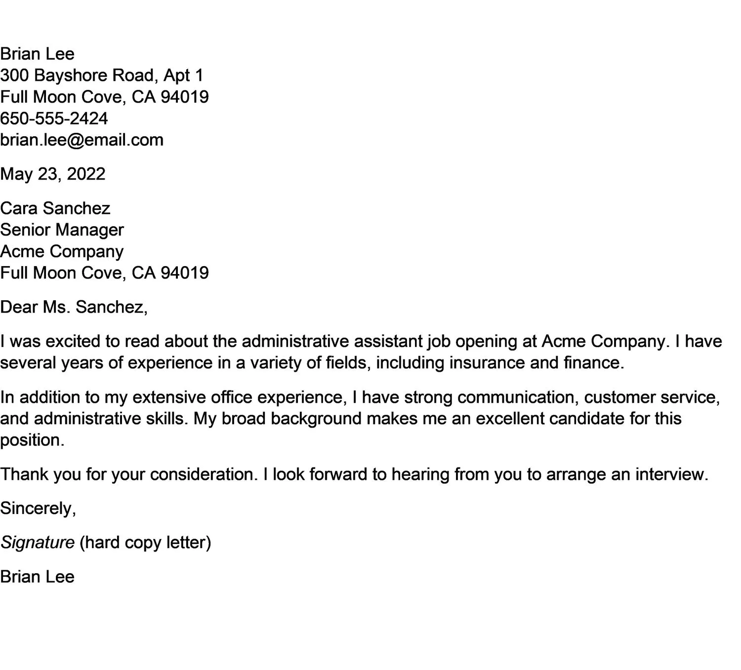 39944 cover letter administrative role