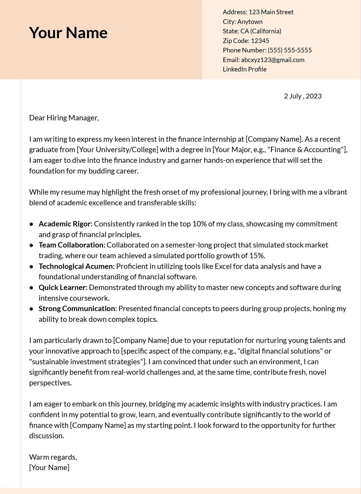 39950 finance internship example