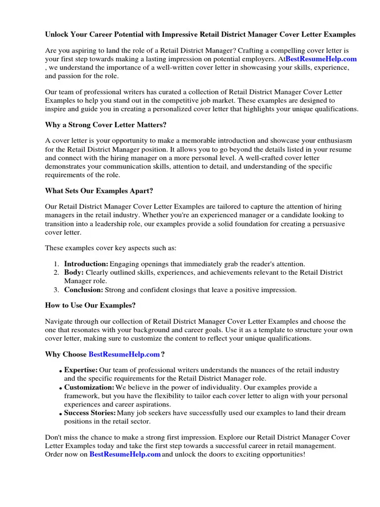 39951 cover letter district manager