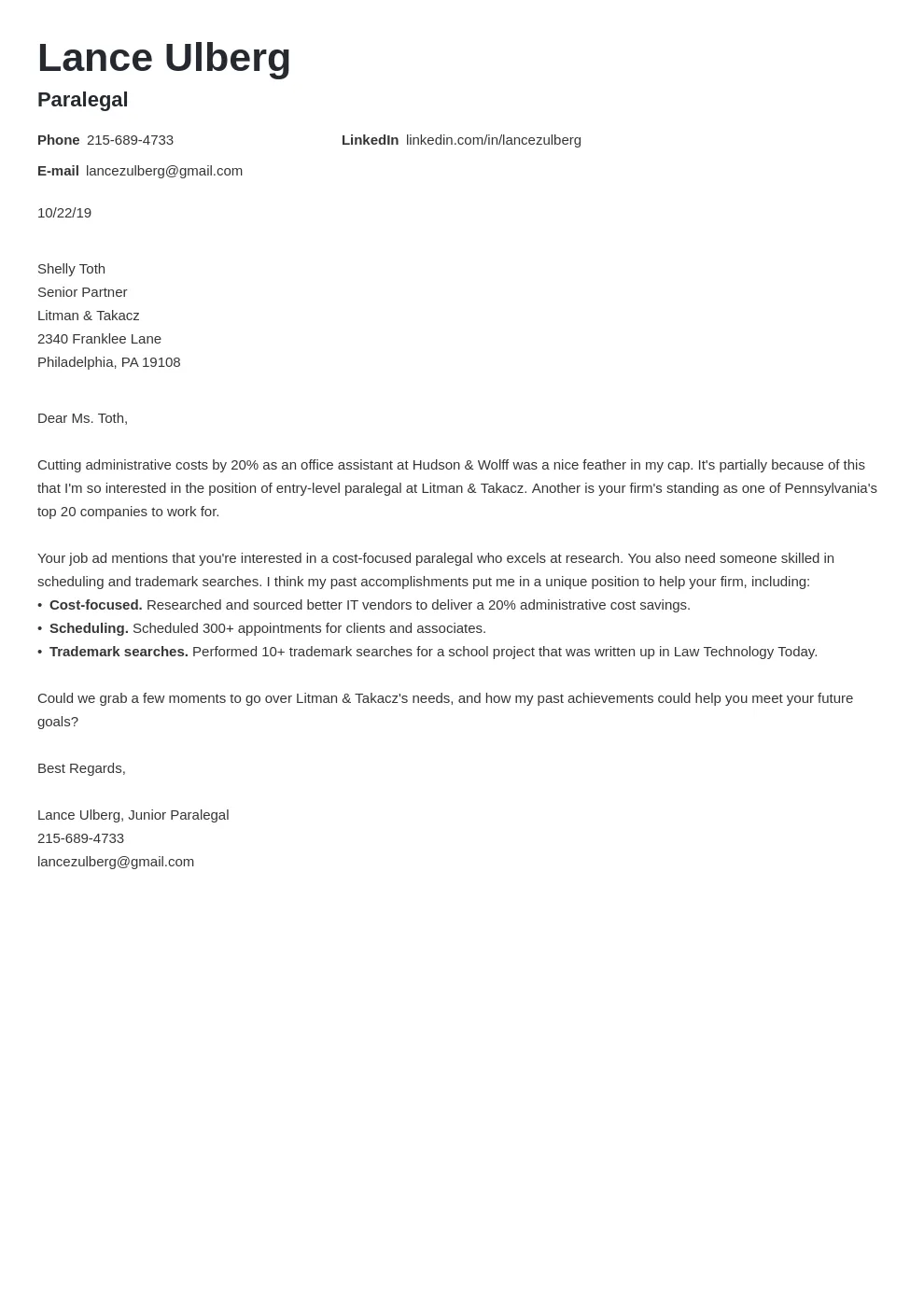 39955 paralegal cover letter example
