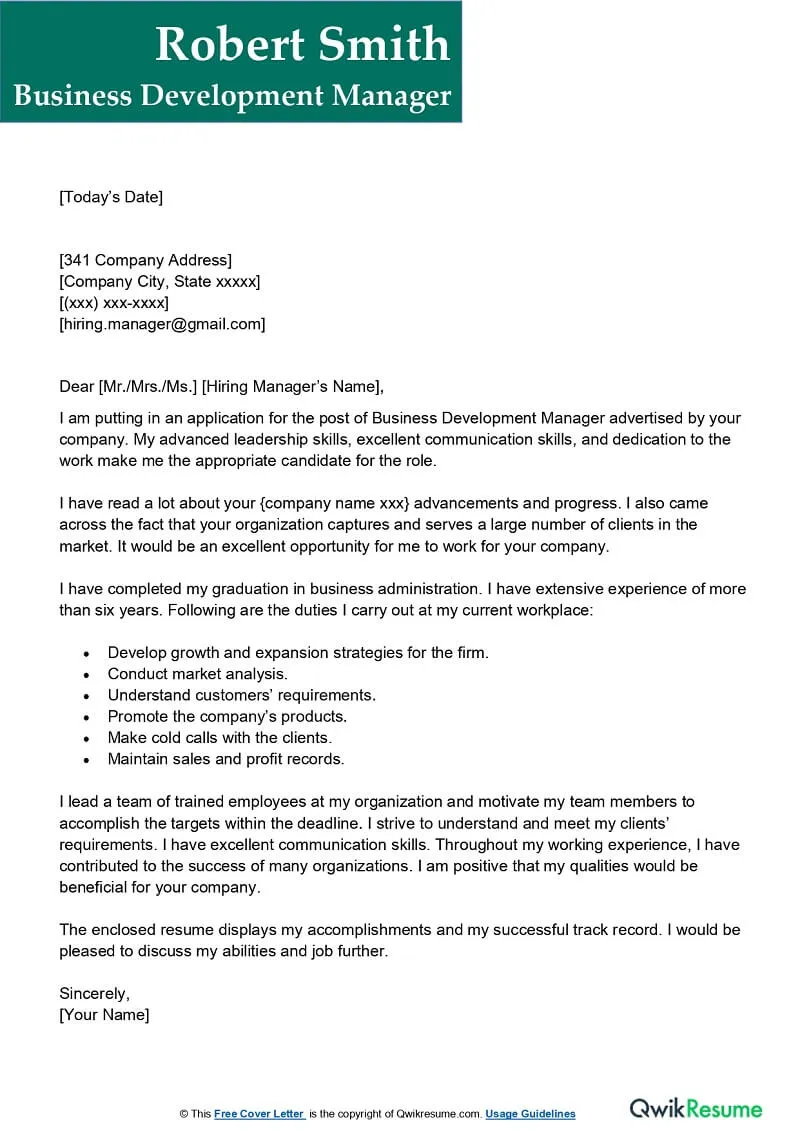 39964 cover letter business development