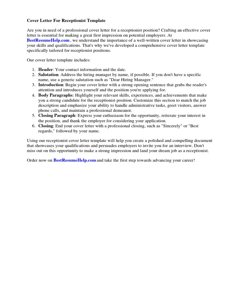 39965 hotel receptionist cover letter