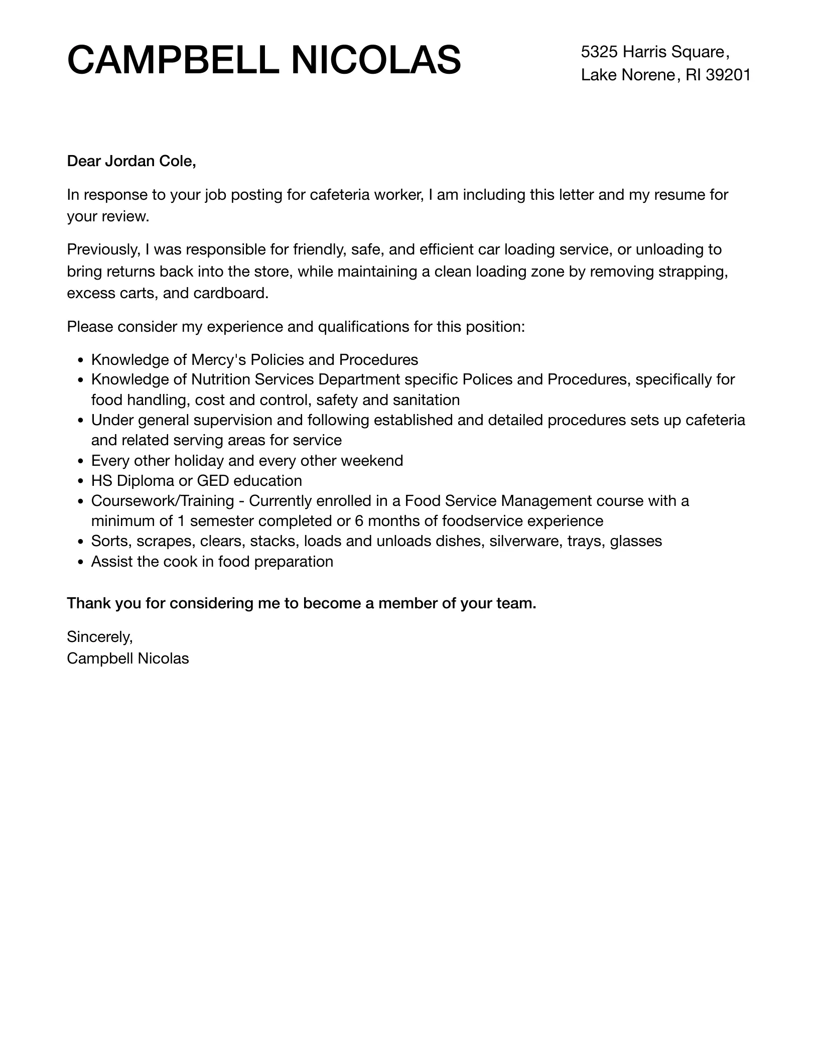 39974 food service experience