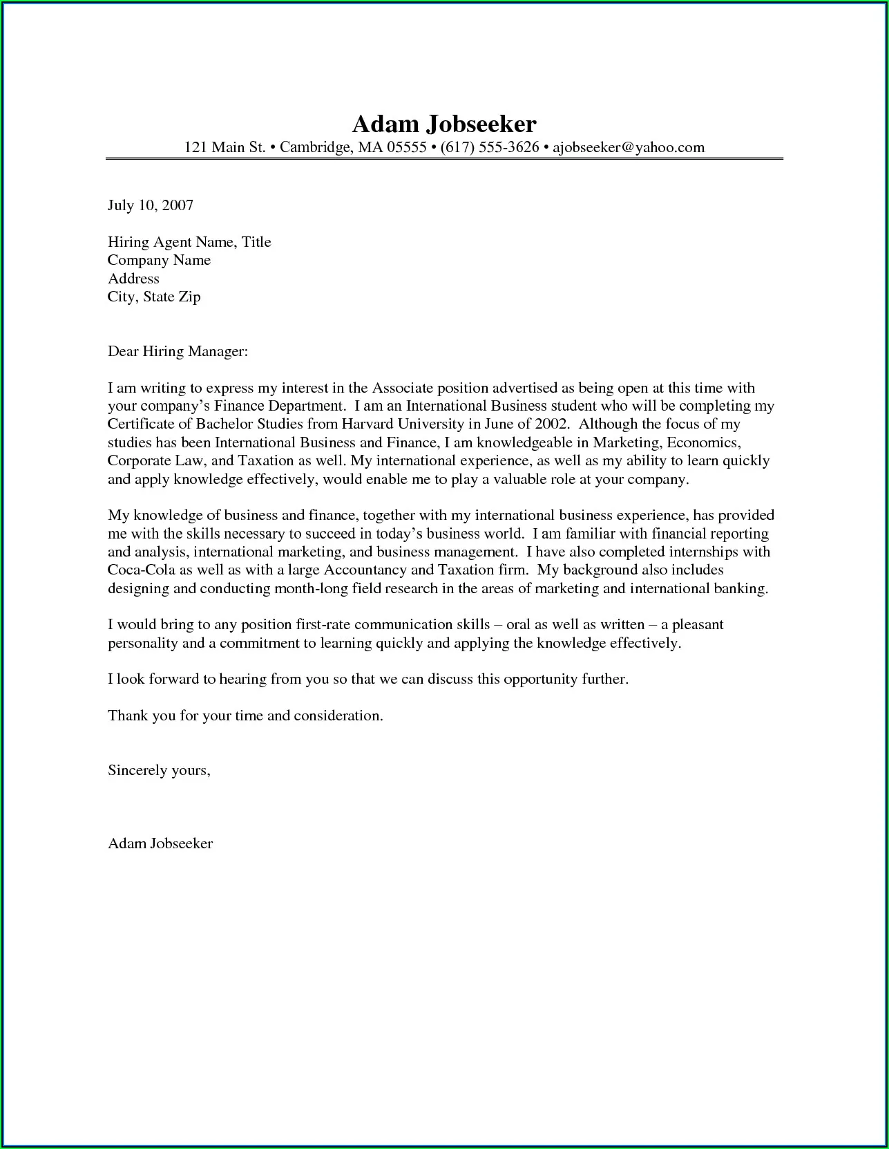 40001 cover letter formatting