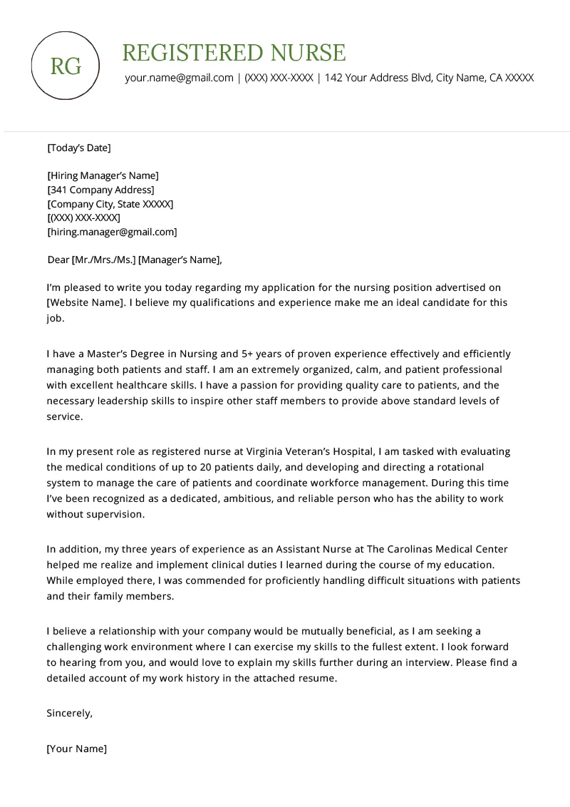 40021 nurse cover letter header