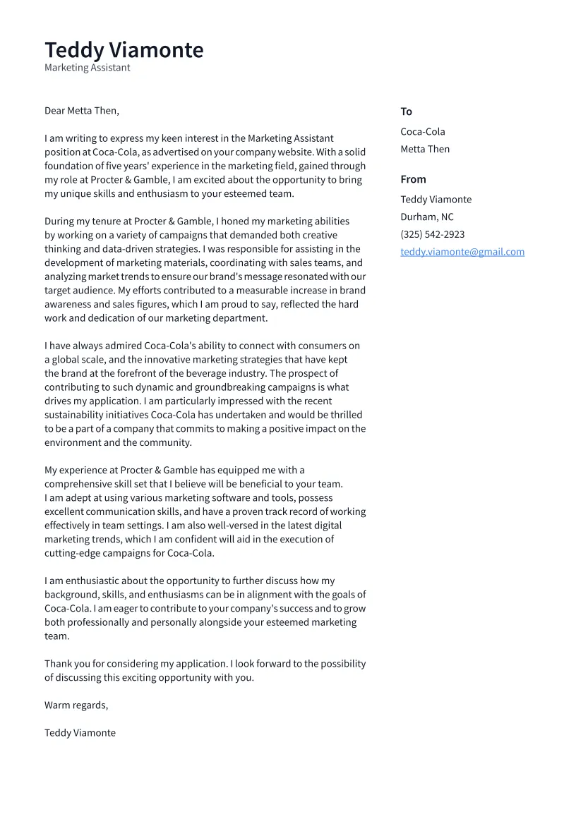 40026 marketing assistant cover letter