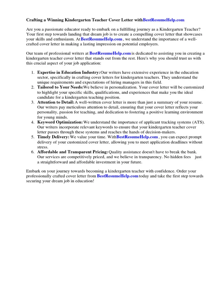 40027 kindergarten cover letter