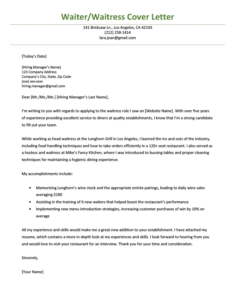 40029 waitress cover letter
