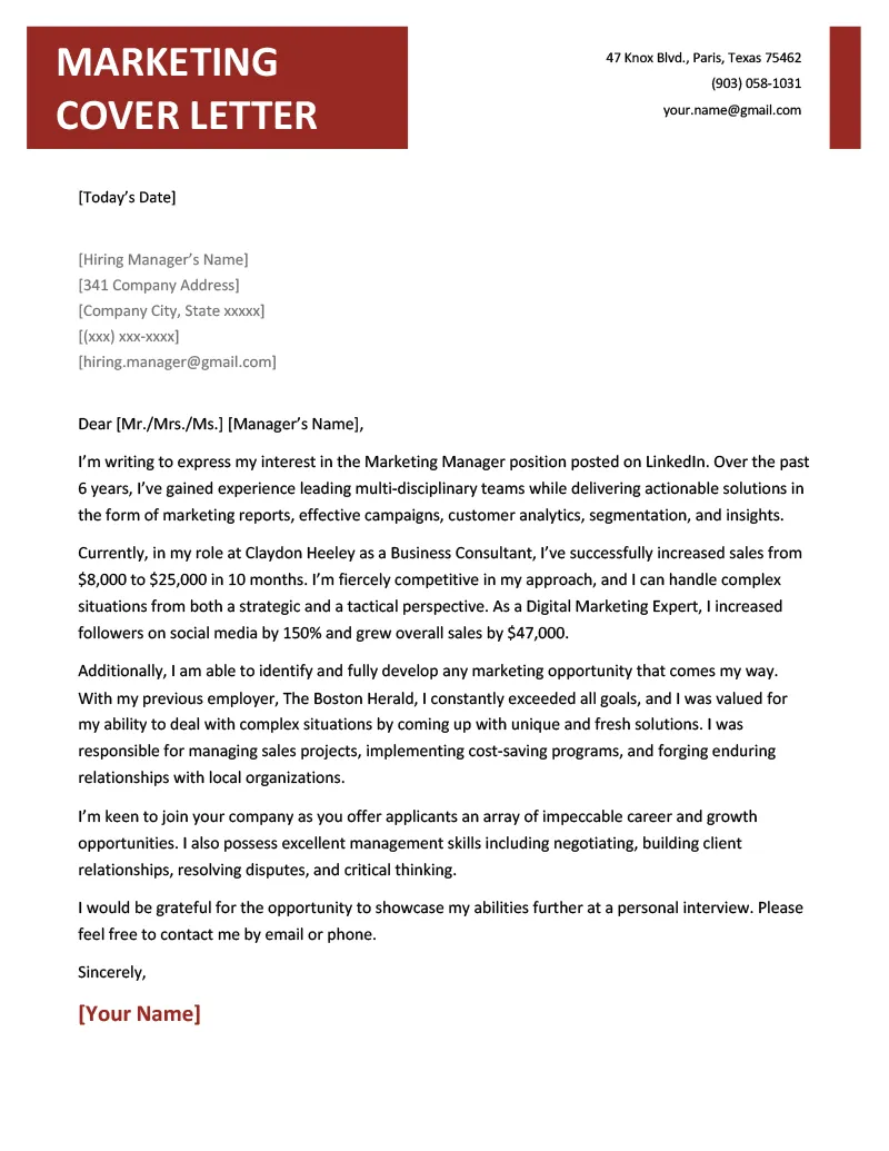40039 marketing cover letter elements