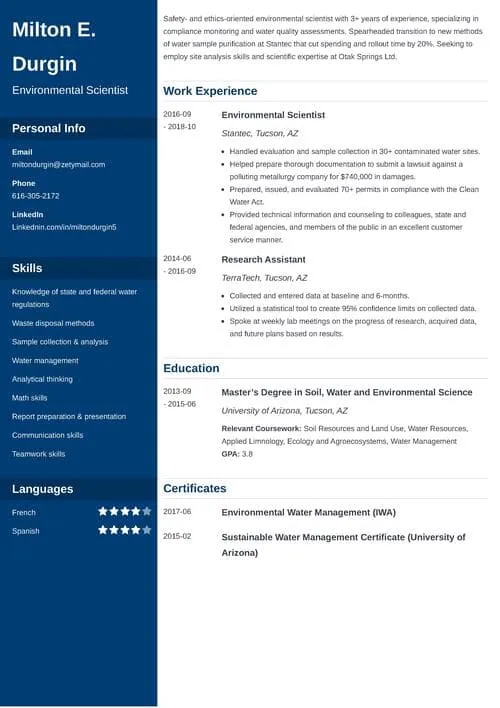 40041 environmental scientist quantifiable achievements