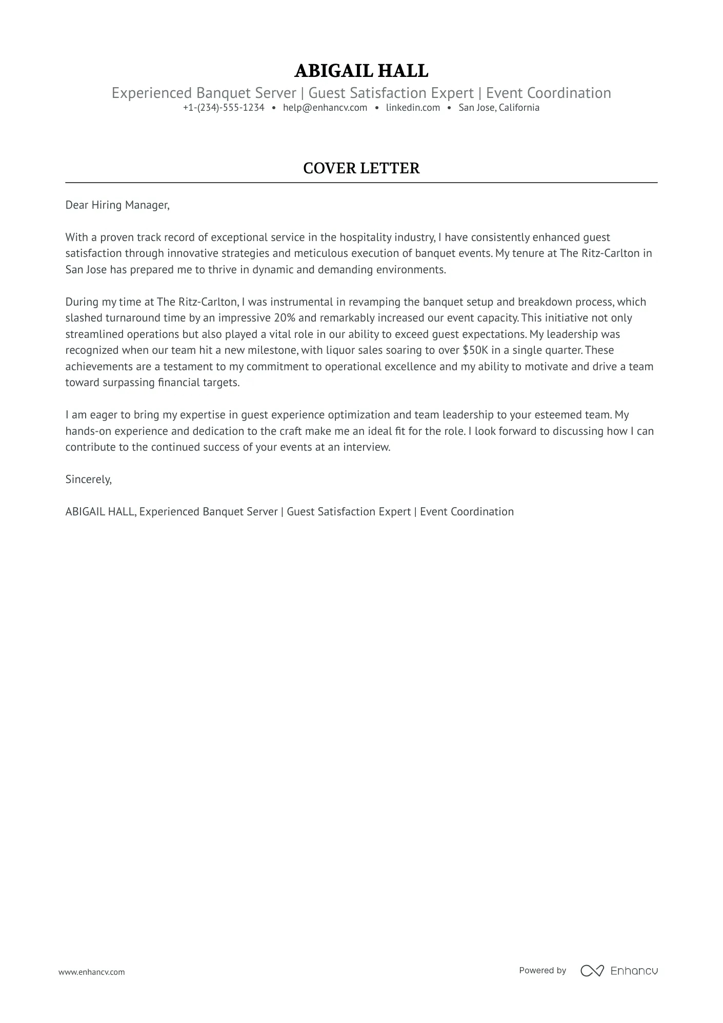 40057 server cover letter restaurant