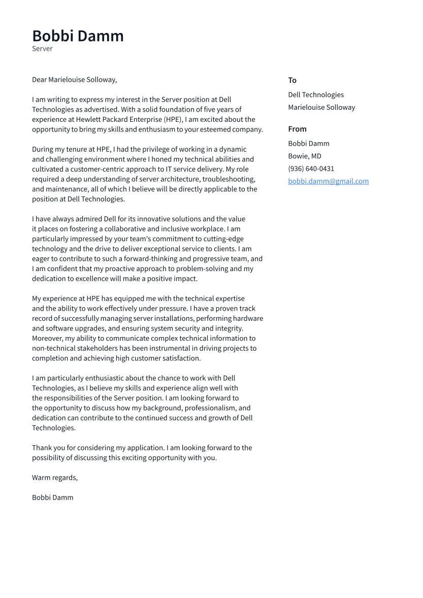 40057 server cover letter skills