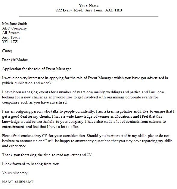 40074 event manager cover letter skills