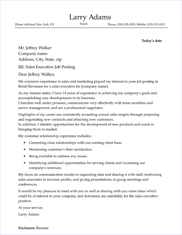 40090 sales executive cover letter header