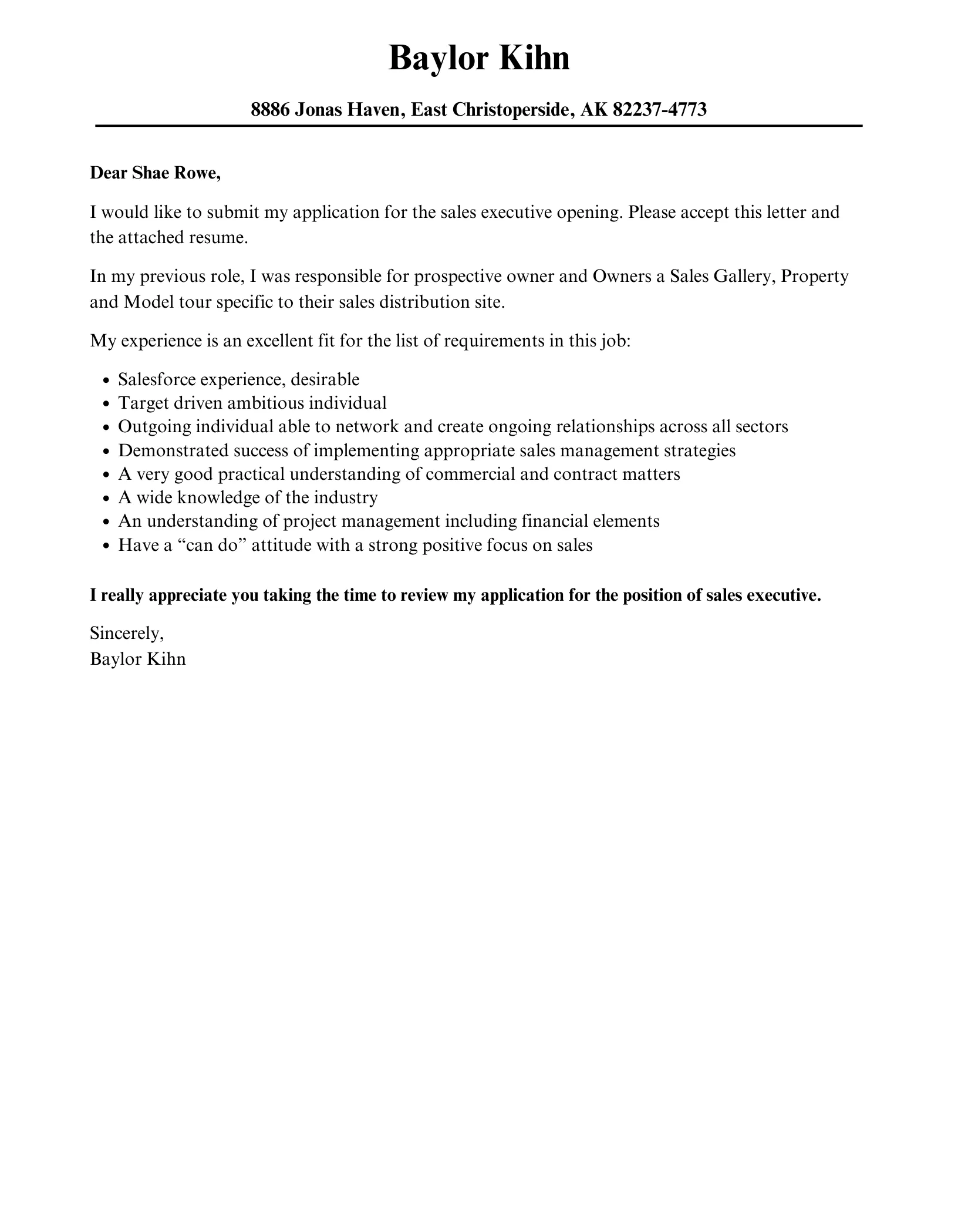 40090 sales executive cover letter purpose
