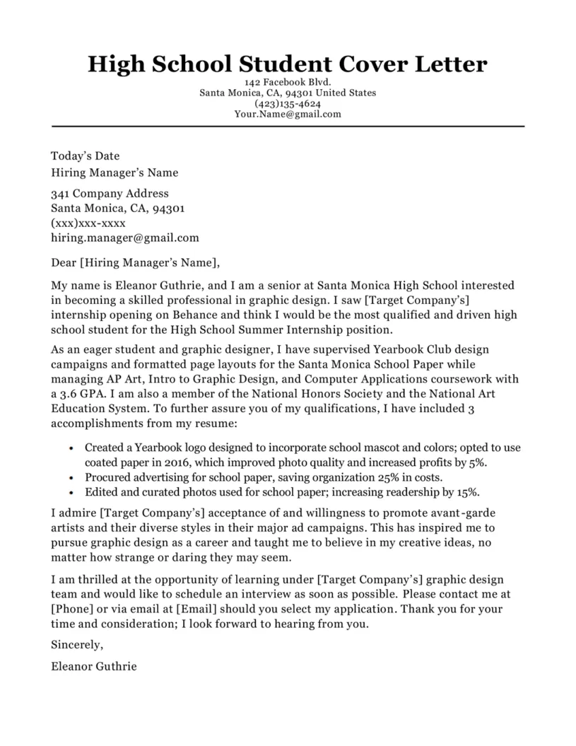 40093 student cover letter components