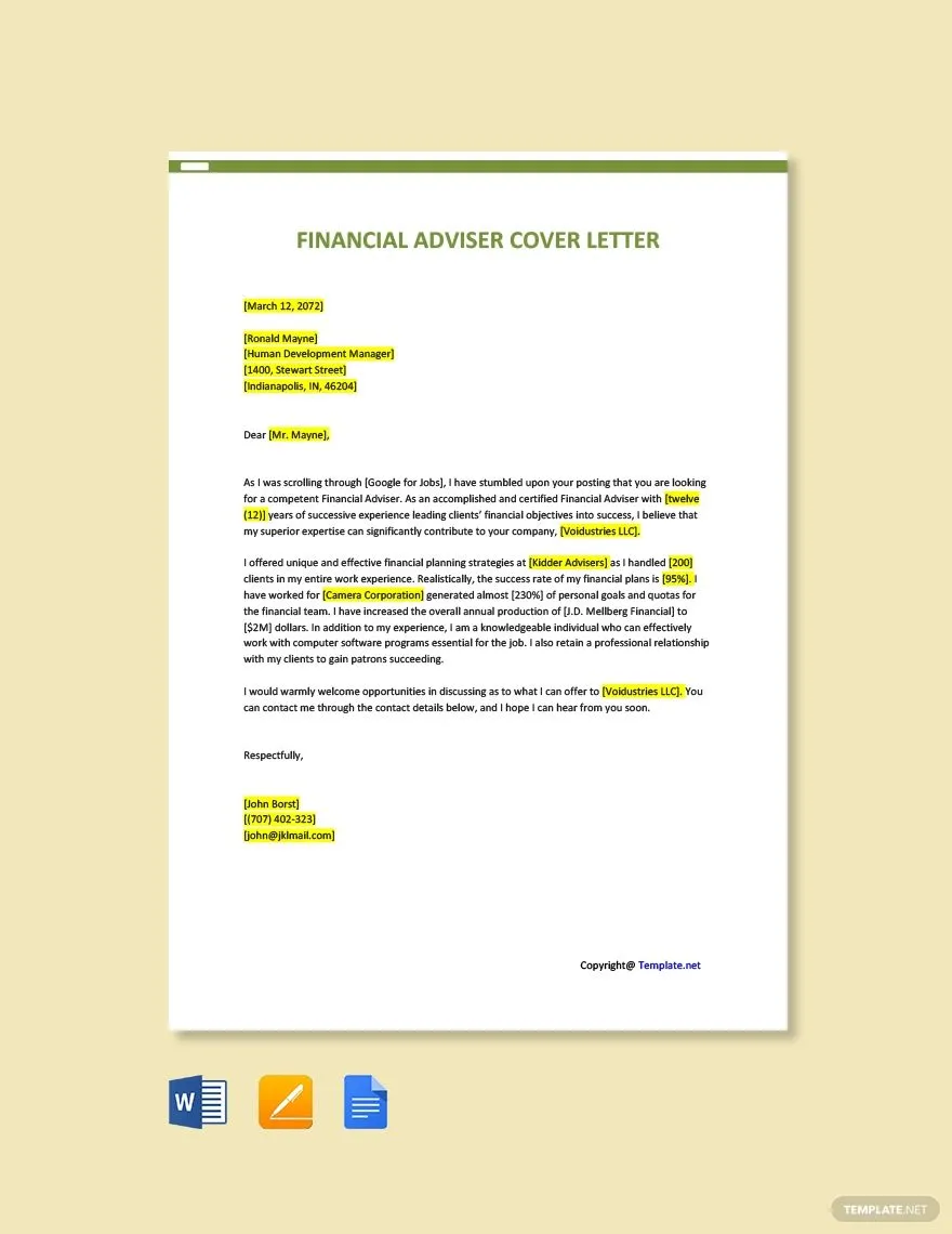 40097 financial advisor cover letter