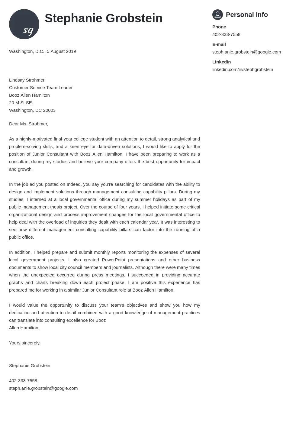 40100 business analysis cover letter