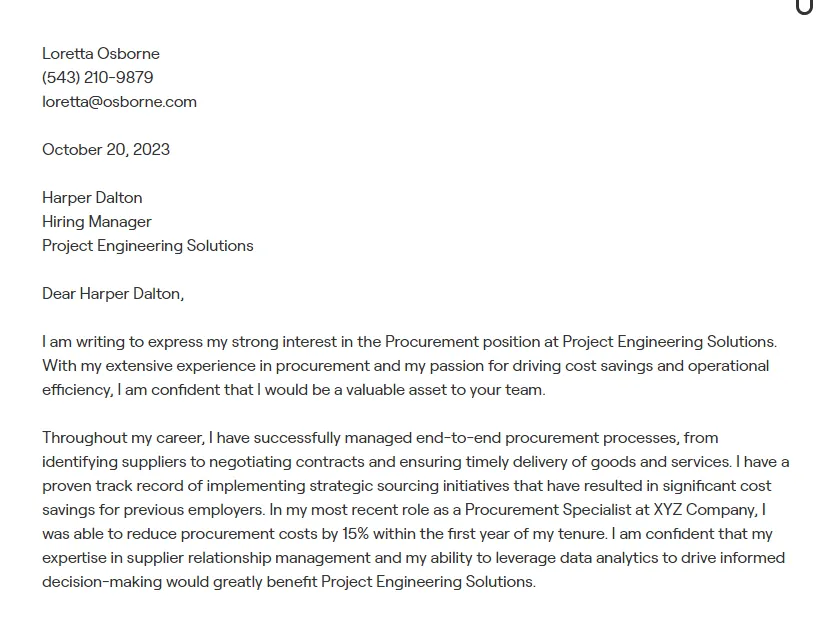 40103 procurement officer cover letter example