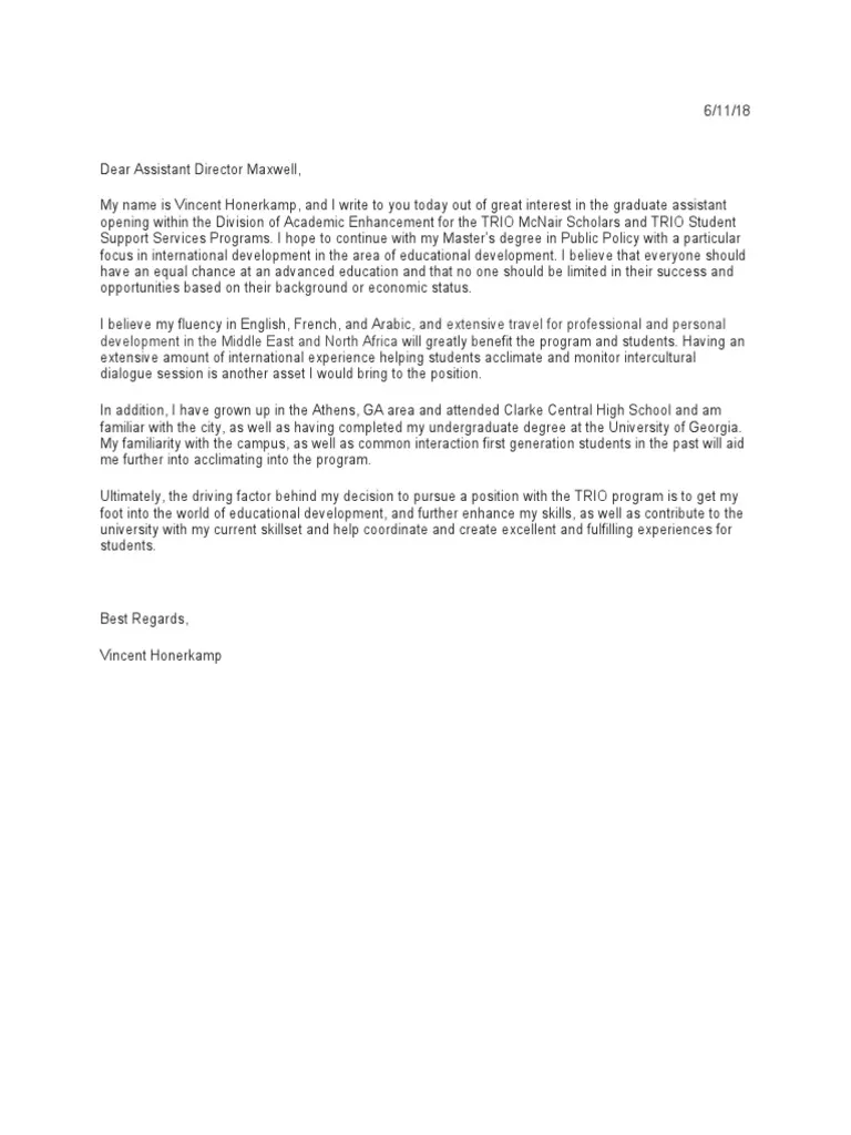 40105 cover letter assistantship