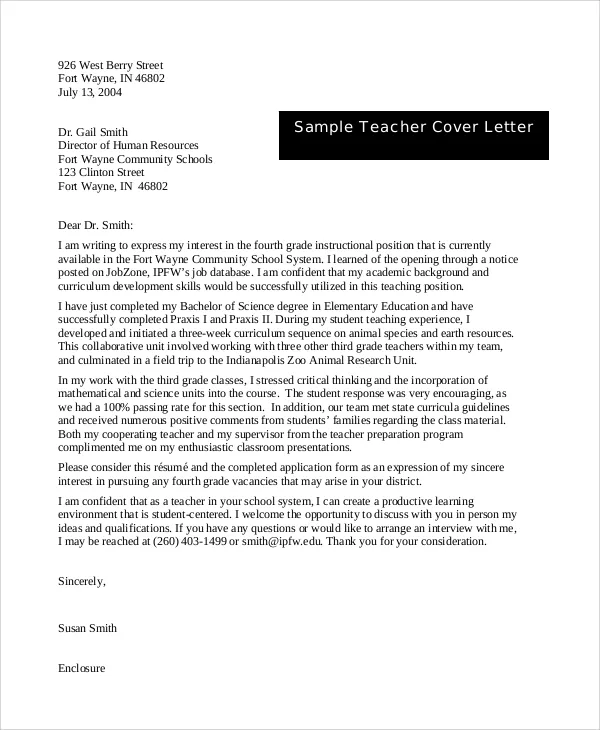 40120 teacher cover letter template example