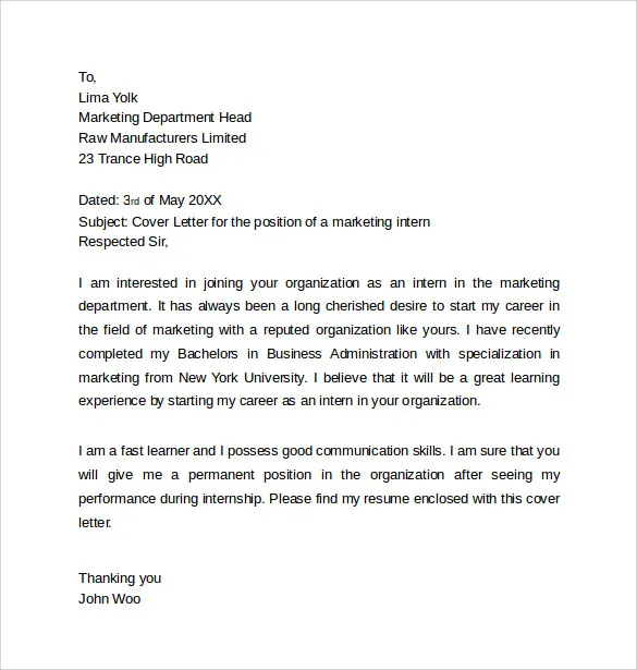 40129 marketing internship cover letter header