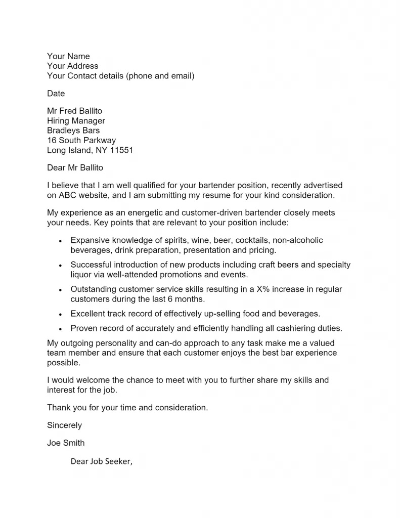 40134 customer service bartender