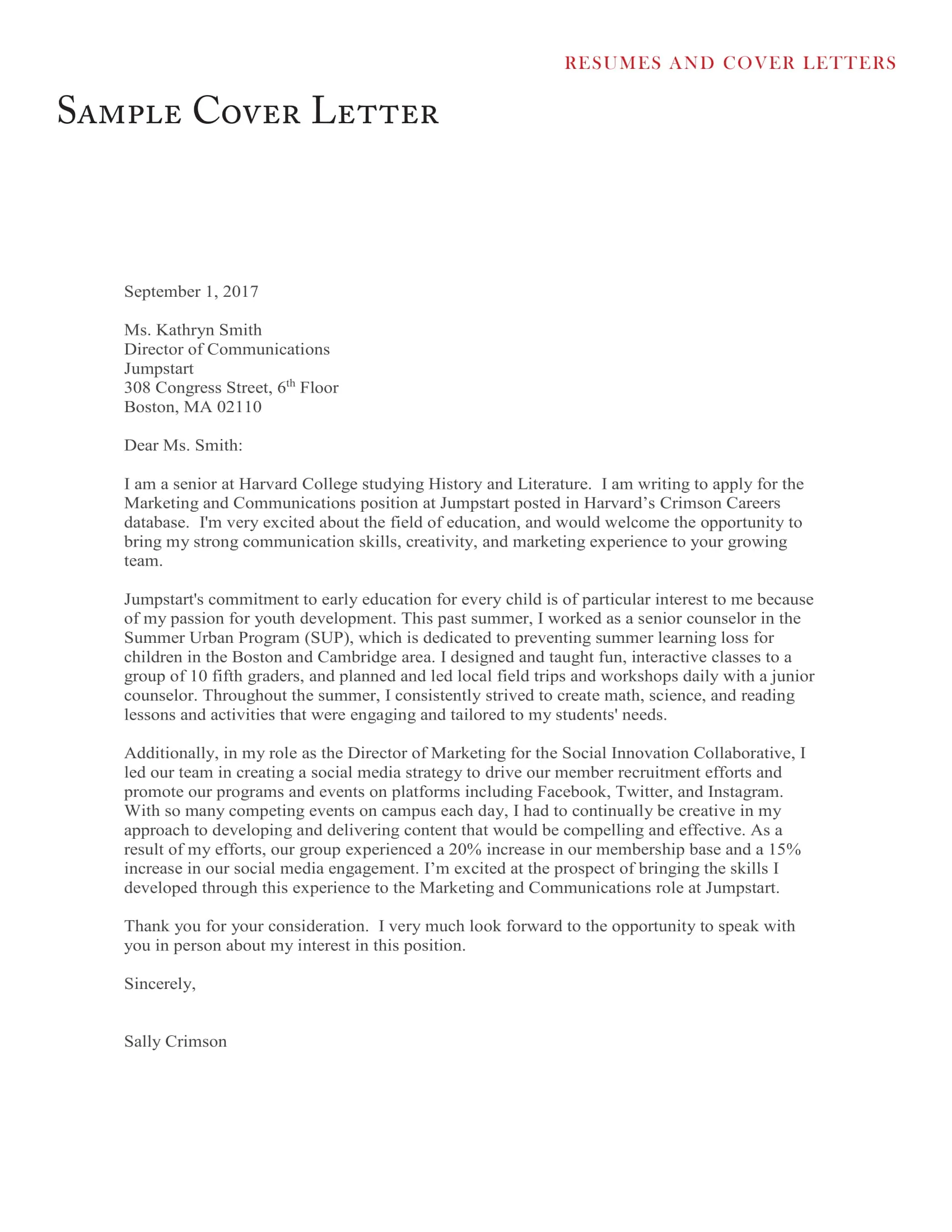 40144 harvard cover letter format achievements
