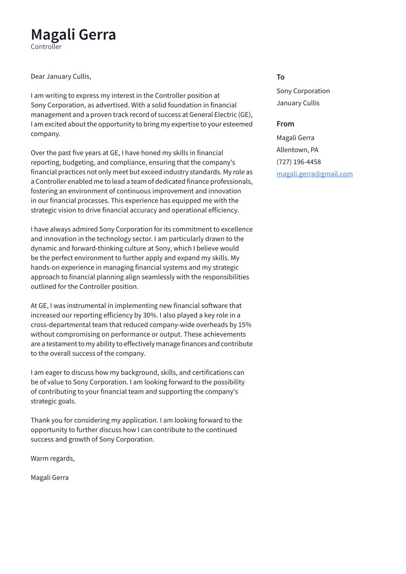 40163 controller cover letter header