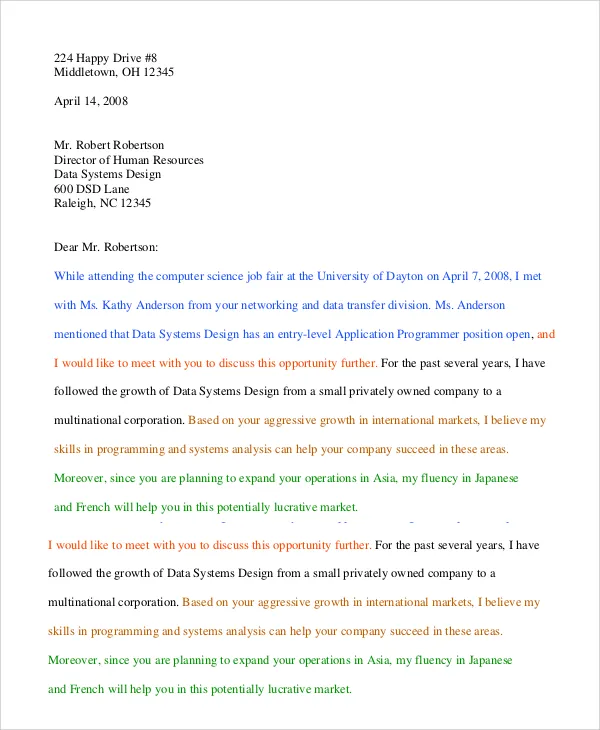 40172 cover letter formatting