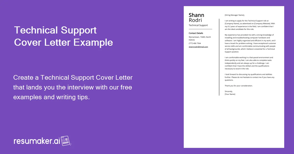 40191 technical support cover letter header