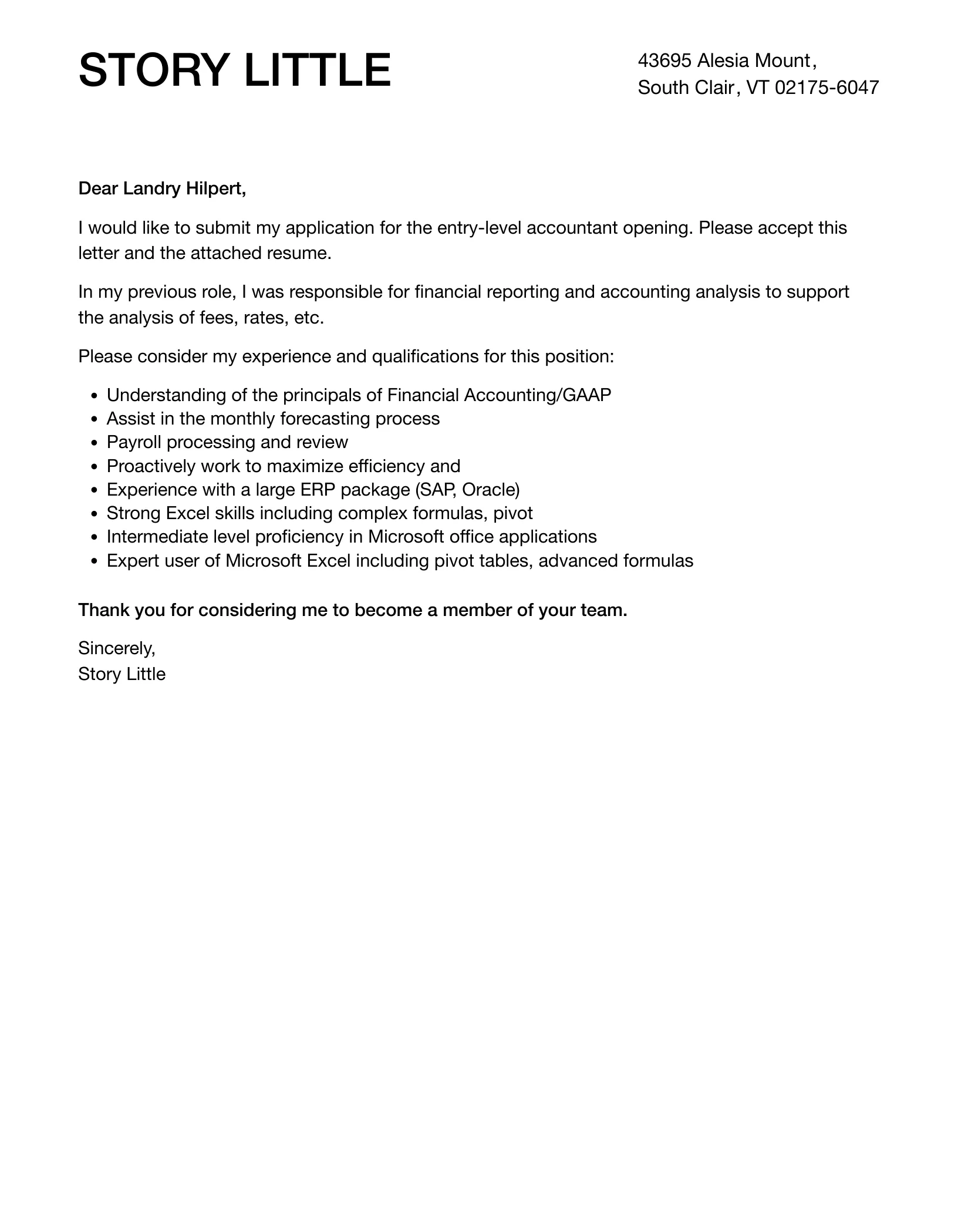 40193 entry level accounting cover letter enthusiasm