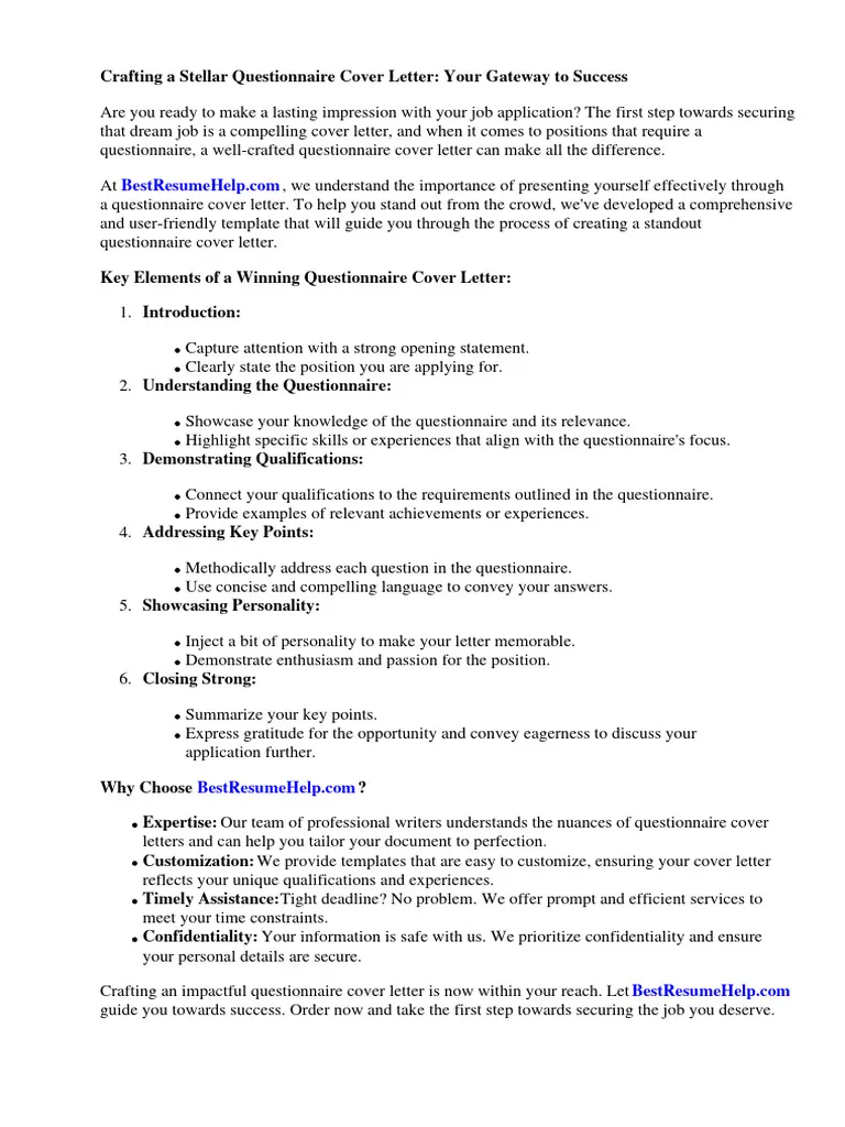 40223 questionnaire cover letter template