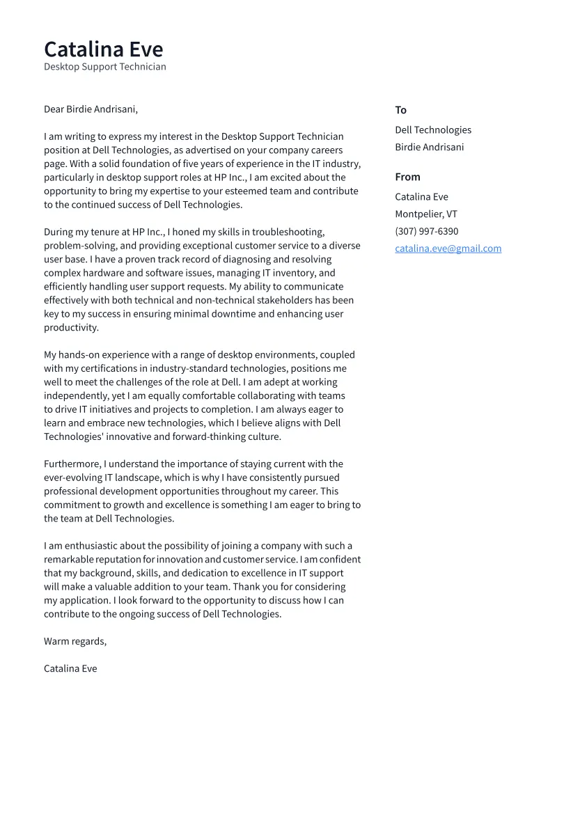 40236 desktop support cover letter writing